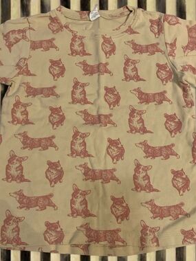 Kate Quinn Corgi Print Tan Short Sleeve Tee